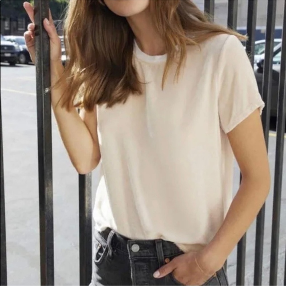 NATION LTD Marie Velvet and Satin Neckline Tee in Ballerina Pink Cream